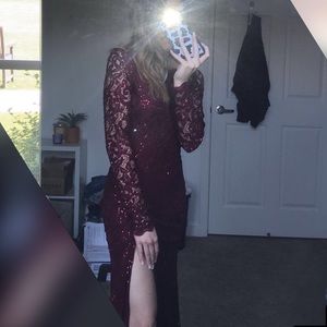 Red long sleeve prom dress